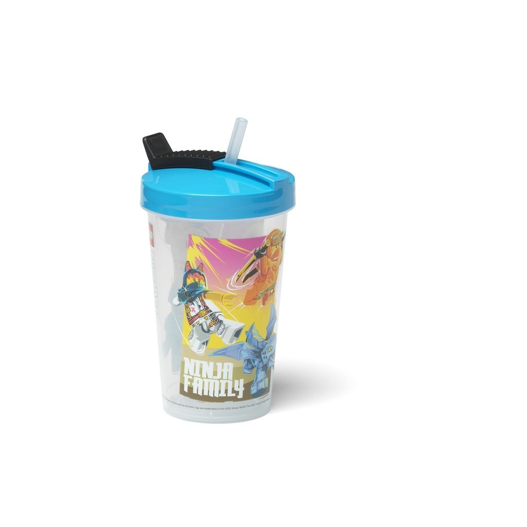 Kubek LEGO Ninjago dla dzieci z niebieską pokrywką i słomką z motywem ninja