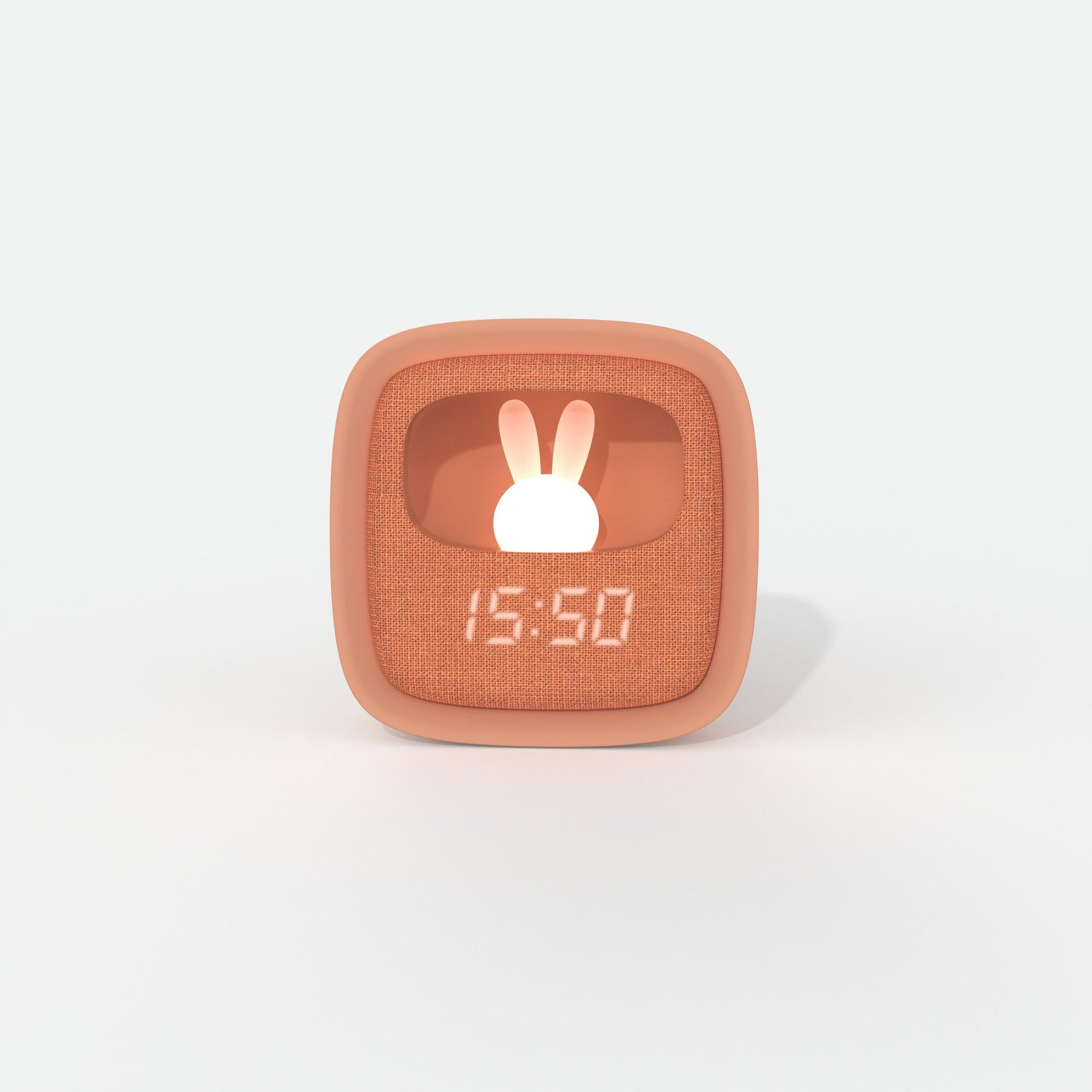 Pomarańczowy budzik z lampką dziecięcy z cyfrowym wyświetlaczem i króliczkiem od WABOBA AB