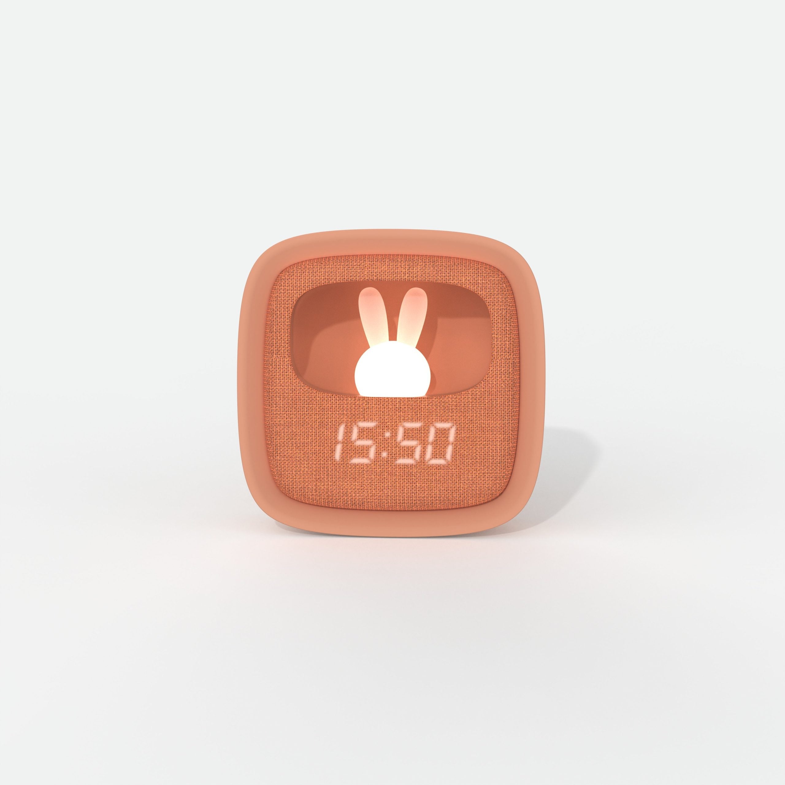 Pomarańczowy budzik z lampką dziecięcy z cyfrowym wyświetlaczem i króliczkiem od WABOBA AB