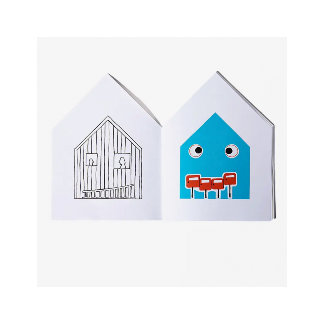 Książeczka do kolorowania domki w kształcie domku z czarno-białym i kolorowym obrazkiem do malowania