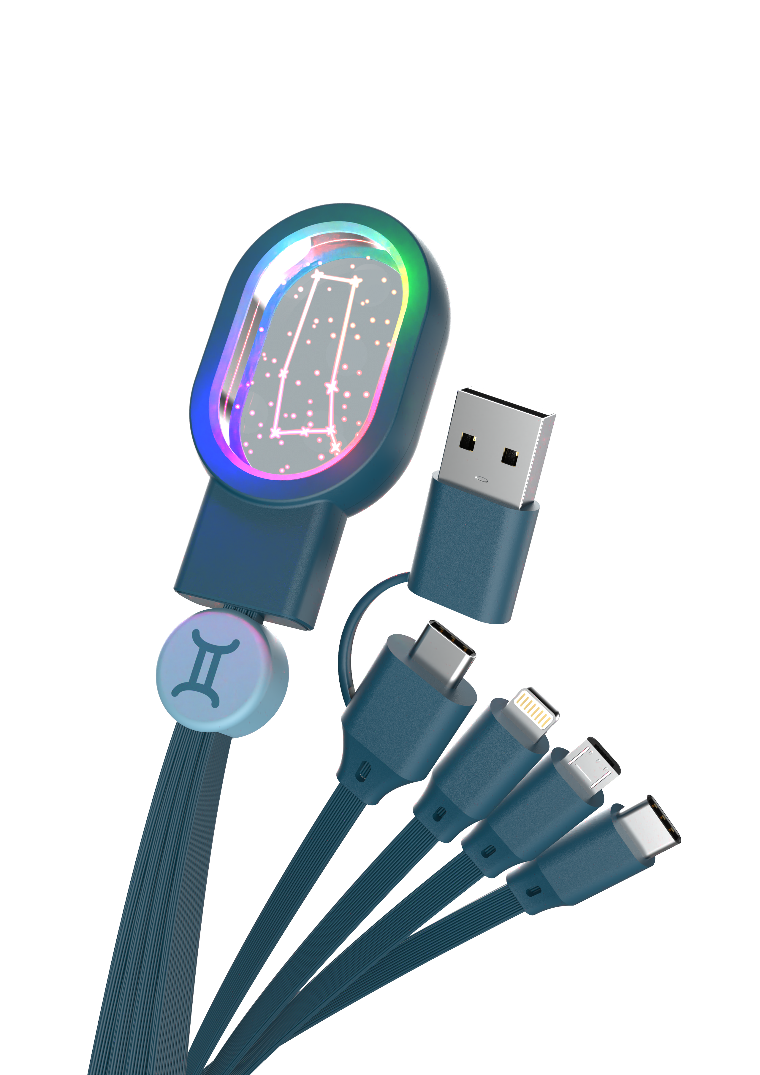 kabel 5 w 1 zodiak strzelec z wieloma końcówkami do ładowania i USB w kolorze niebieskim