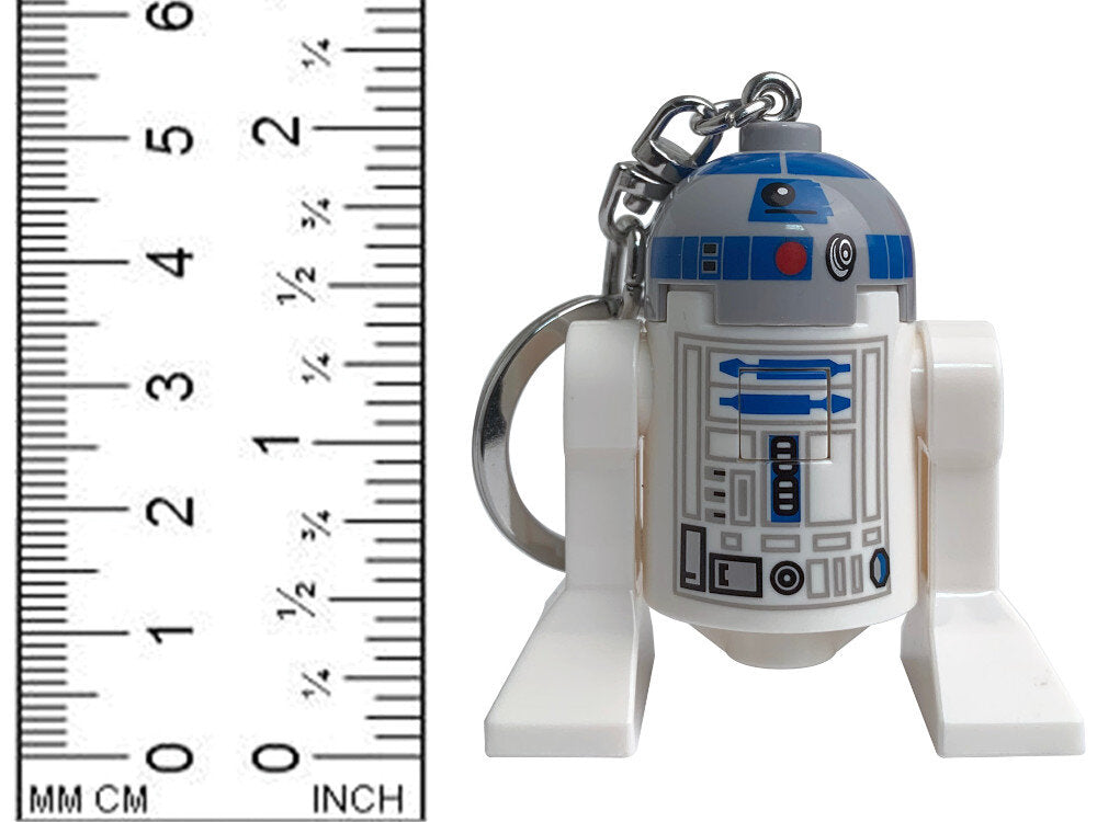 Brelok z latarką LEGO Star Wars R2D2 w kształcie robota z niebieskimi i białymi elementami