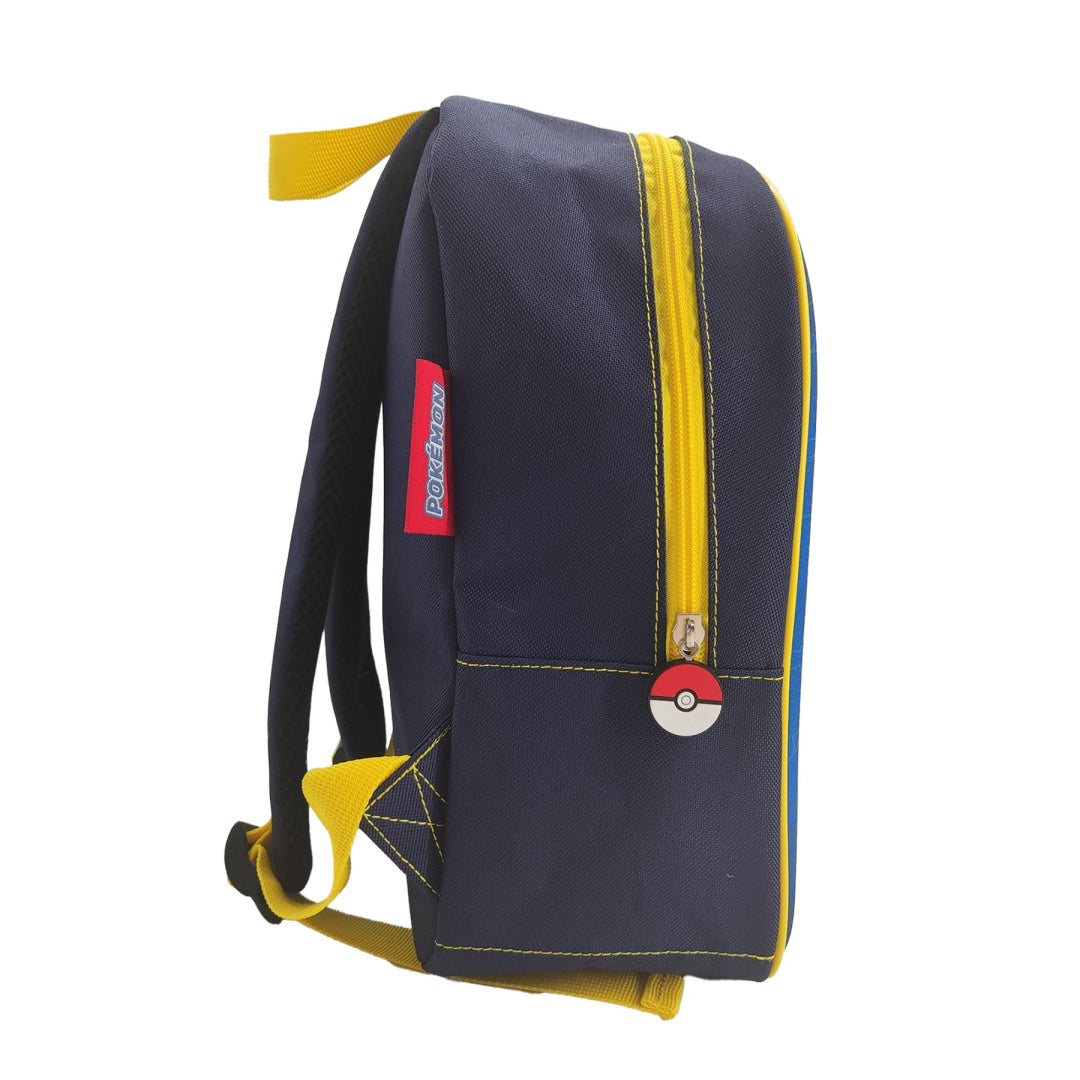Granatowy plecak Pokémon dla dzieci z żółtymi paskami i suwakiem z wzorem pokeballa