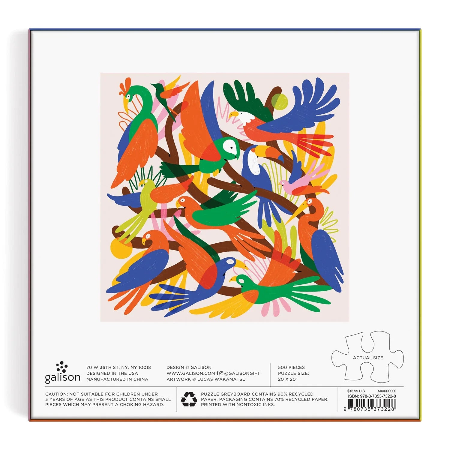 Puzzle z ptakami 500 elementów Galison kolorowe ptaki w stylowej ilustracji