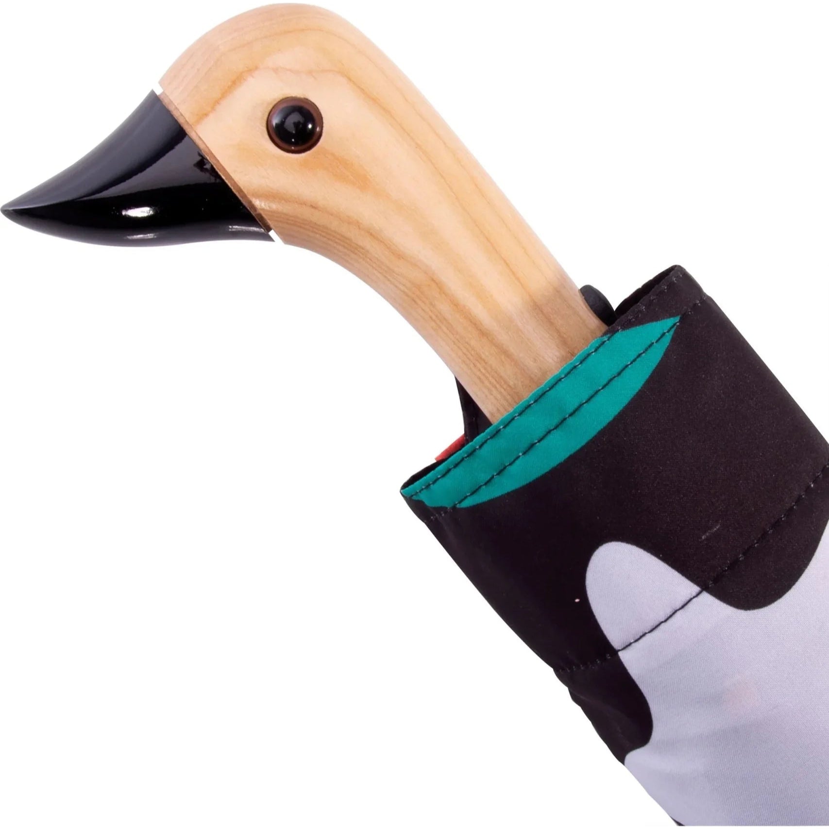 Parasolka z rączką w kształcie kaczki wykonana z drewna i czarnego tworzywa