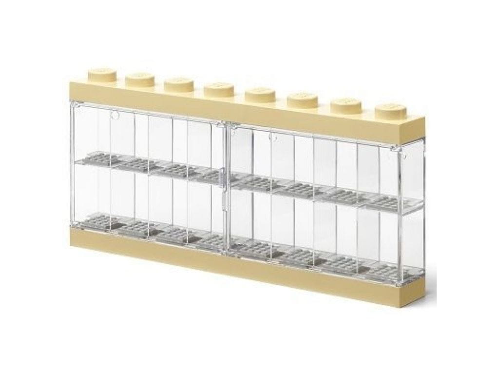 Przezroczysta gablotka na minifigurki LEGO Harry Potter z beżowymi ramkami przypominającymi klocki