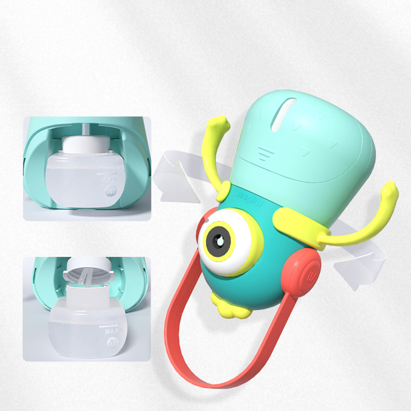 automat do baniek dla dzieci w kształcie kolorowego robota z pojemnikiem na płyn do baniek