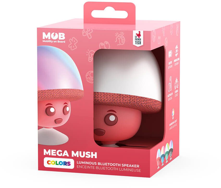 MOB świecący głośnik bezprzewodowy Mega Mush w kształcie grzybka w różowym opakowaniu