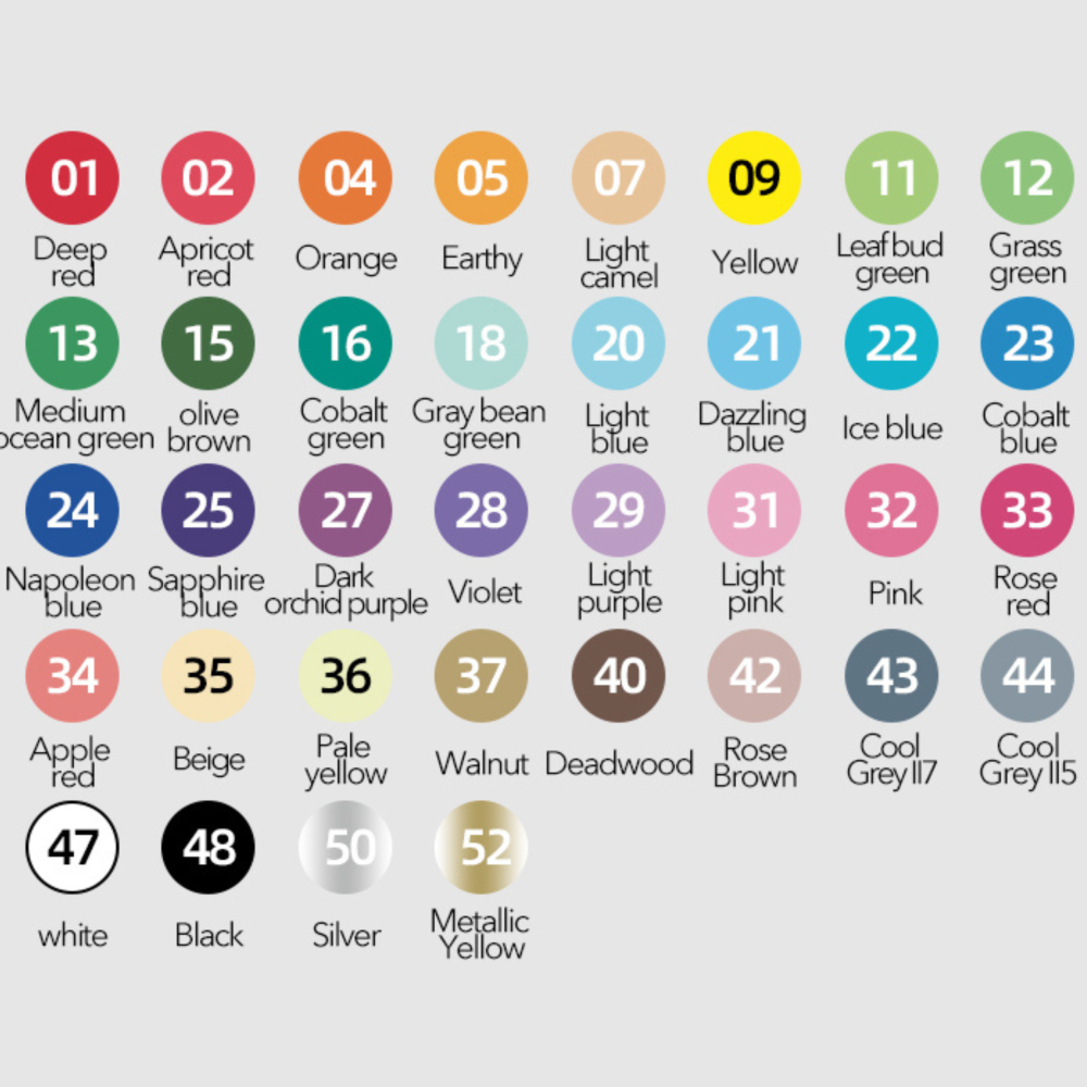 Paleta kolorów markerów akrylowych dla dzieci od Yamann z 36 różnymi odcieniami