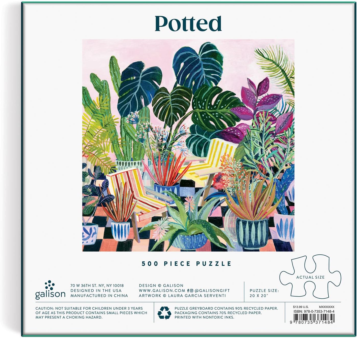 Puzzle 500 elementów rośliny z kolorowymi doniczkami i różnorodnymi liśćmi w stylu Galison