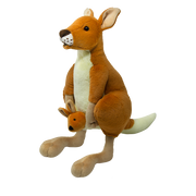 Miękki pluszak kangur Wild Planet w brązowym i kremowym kolorze z małym kangurkiem w torbie