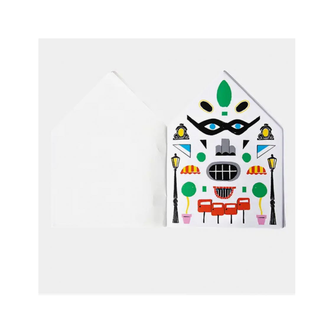 Książeczka do kolorowania domki w kształcie domu z kolorowymi elementami dekoracyjnymi