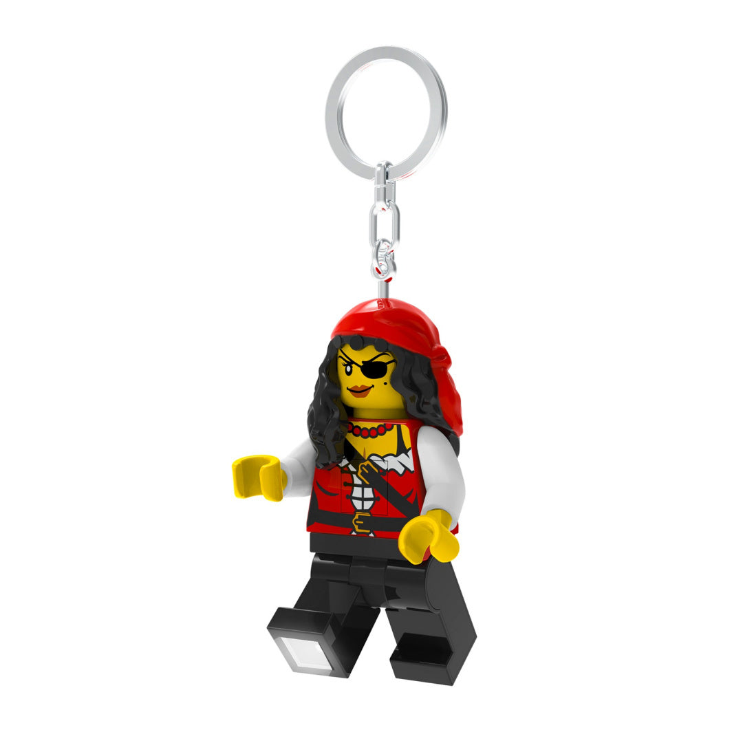 brelok z latarką LEGO piratka w czerwonym stroju z opaską i czarnymi spodniami