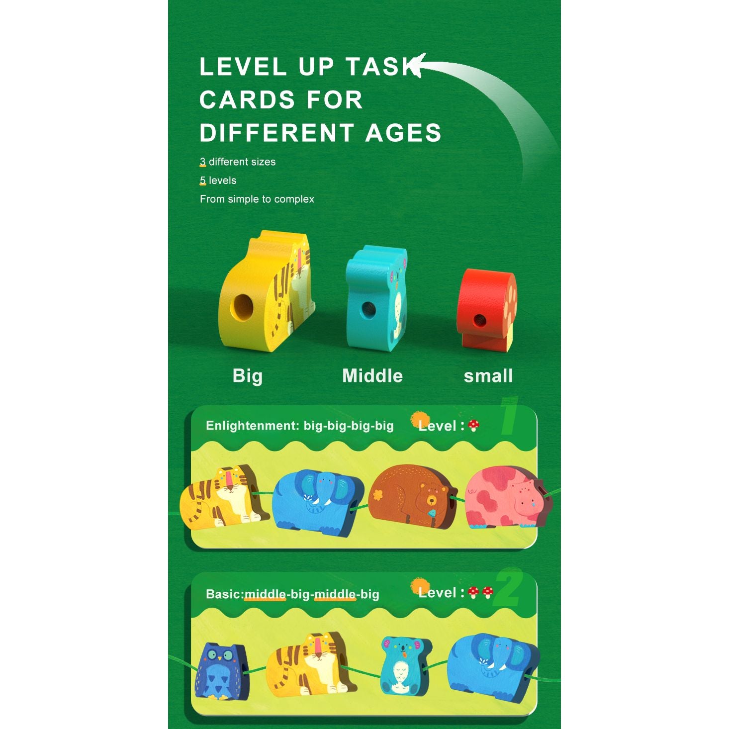 MOB zestaw do przeplatania leśne zwierzęta z trzema rozmiarami i poziomami trudności dla dzieci