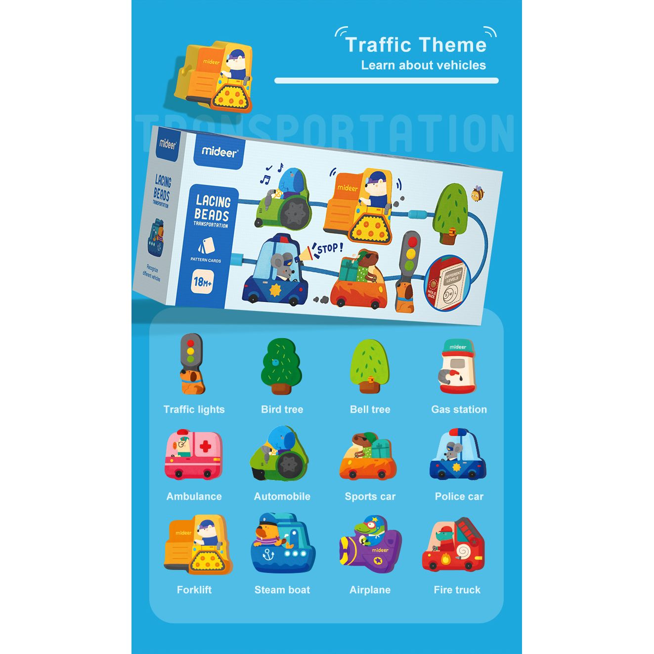 Zestaw do przeplatania pojazdy z klockami edukacyjnymi tematyka ruchu drogowego od MOB