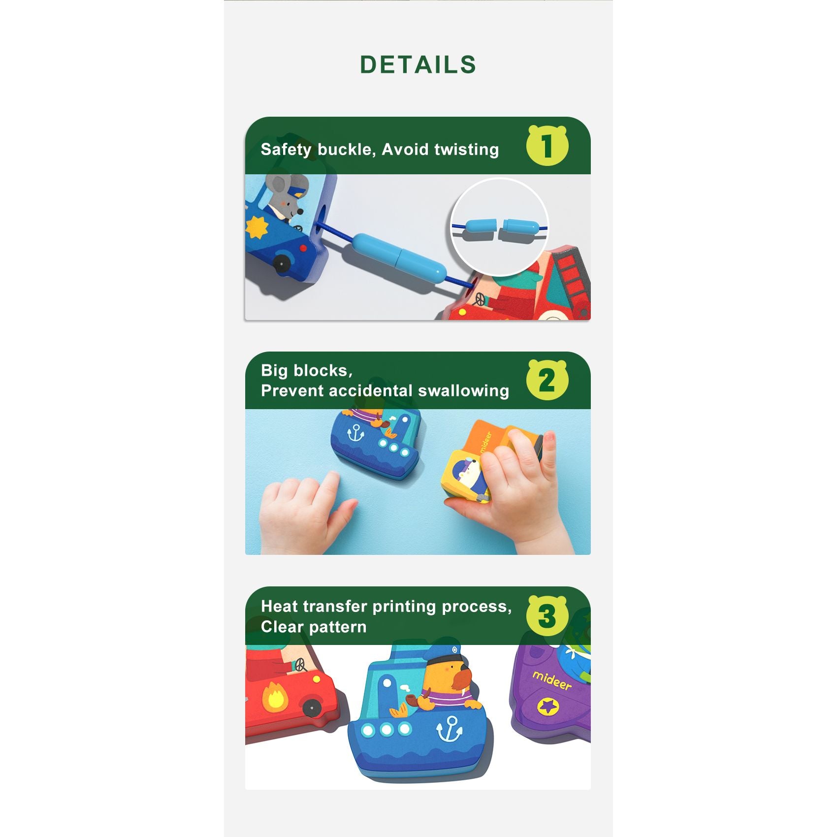 Instrukcje zestawu do przeplatania leśne zwierzęta z dużymi klockami i bezpiecznym zapięciem