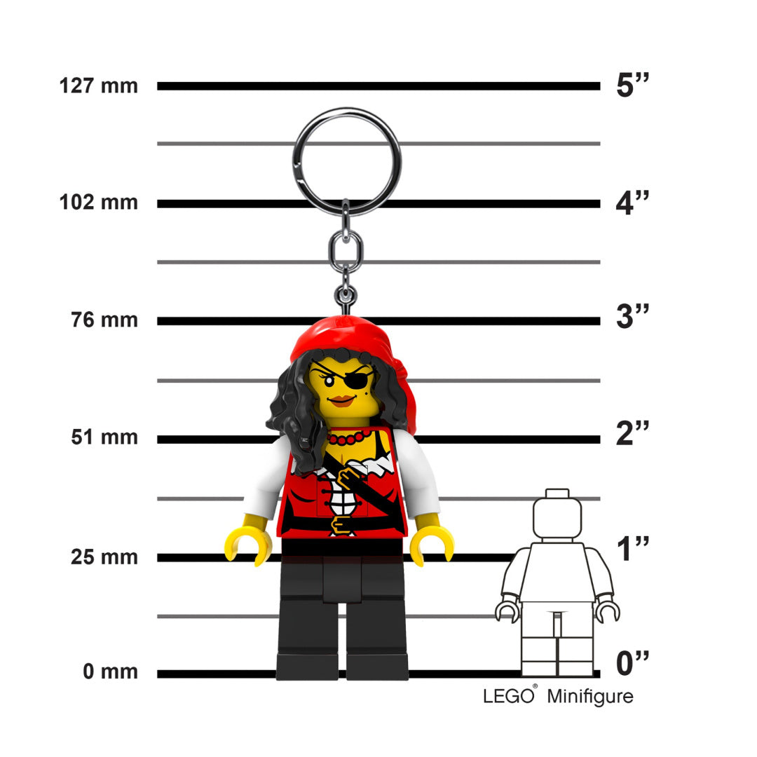 Brelok z latarką LEGO piratka w czerwonym stroju i czarnych spodniach od MOB