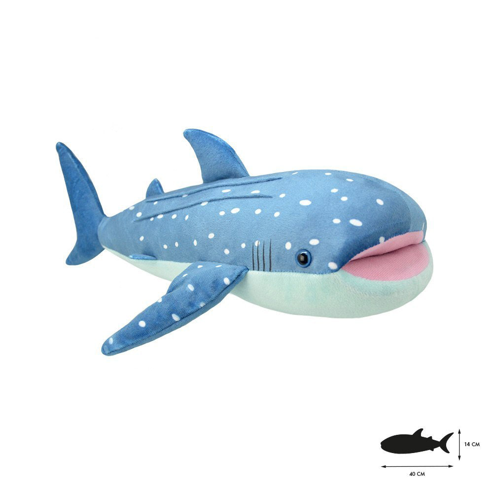 Pluszak rekin wielorybi Wild Planet w kolorze niebieskim z białymi plamkami i różowymi ustami