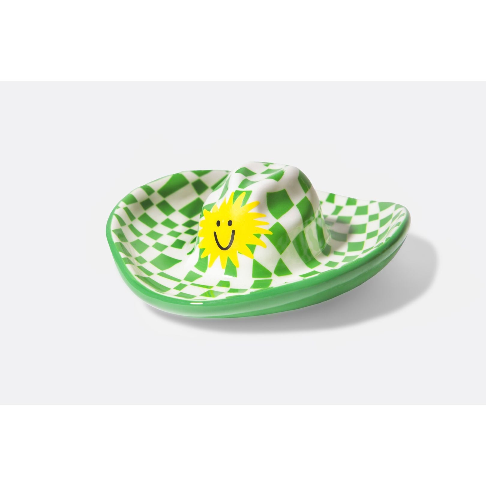 Tacka na drobiazgi kapelusz kowbojski w zielono-białą kratę z uśmiechniętym słoneczkiem DOIY