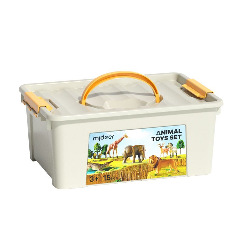 Zestaw figurek dzikich zwierząt dla dzieci w plastikowym pudełku z uchwytem i zamknięciem