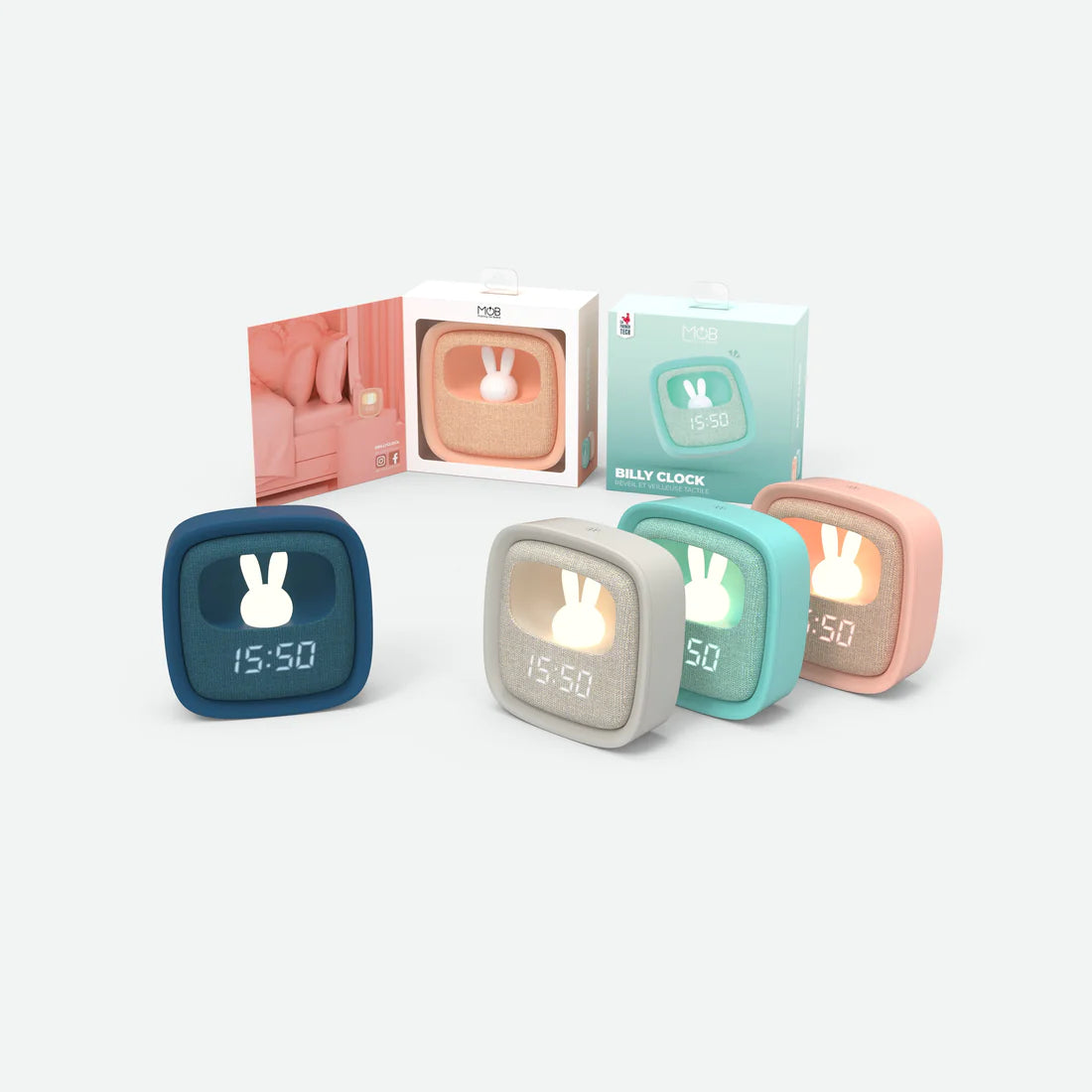 Budzik dla dzieci z lampką WABOBA AB w różnych kolorach z cyfrowym wyświetlaczem i kształtem królika