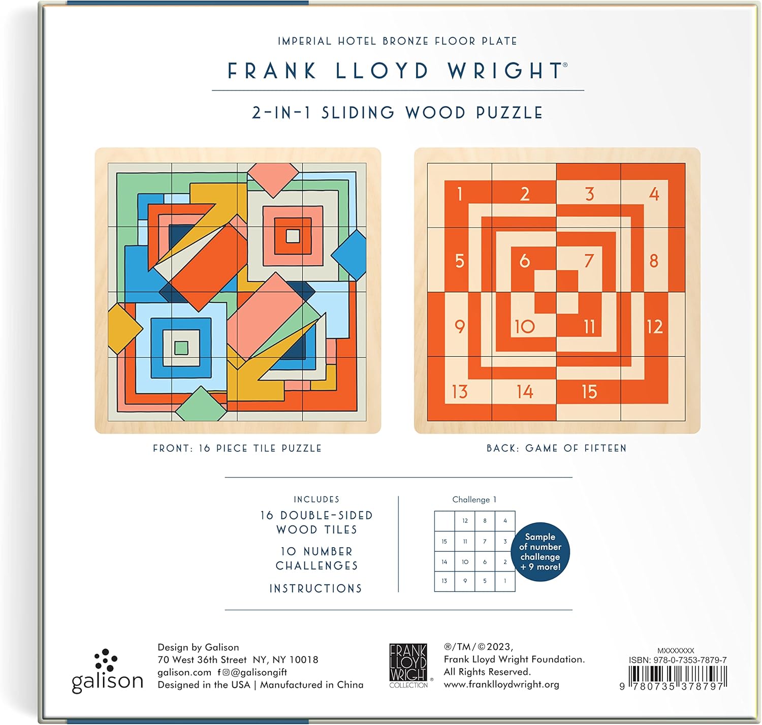 Puzzle drewniane Frank Lloyd Wright z dwustronnymi elementami i wzorami inspirowanymi architekturą