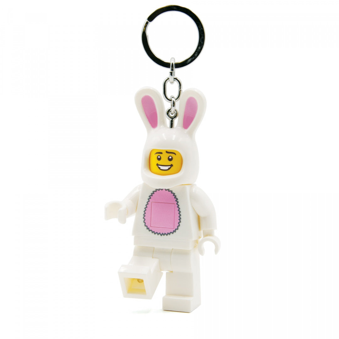 Brelok z latarką LEGO króliczek w białym kostiumie z różowymi uszami i uśmiechniętą twarzą