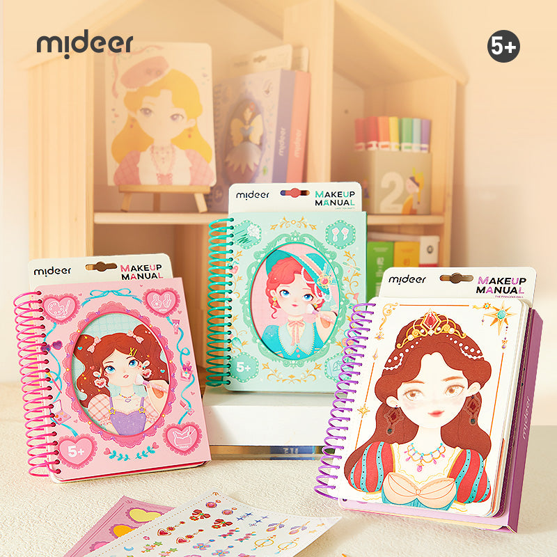 Kolorowy zeszyt kreatywny dla dziewczynek z ilustracjami księżniczek i elementami do makijażu