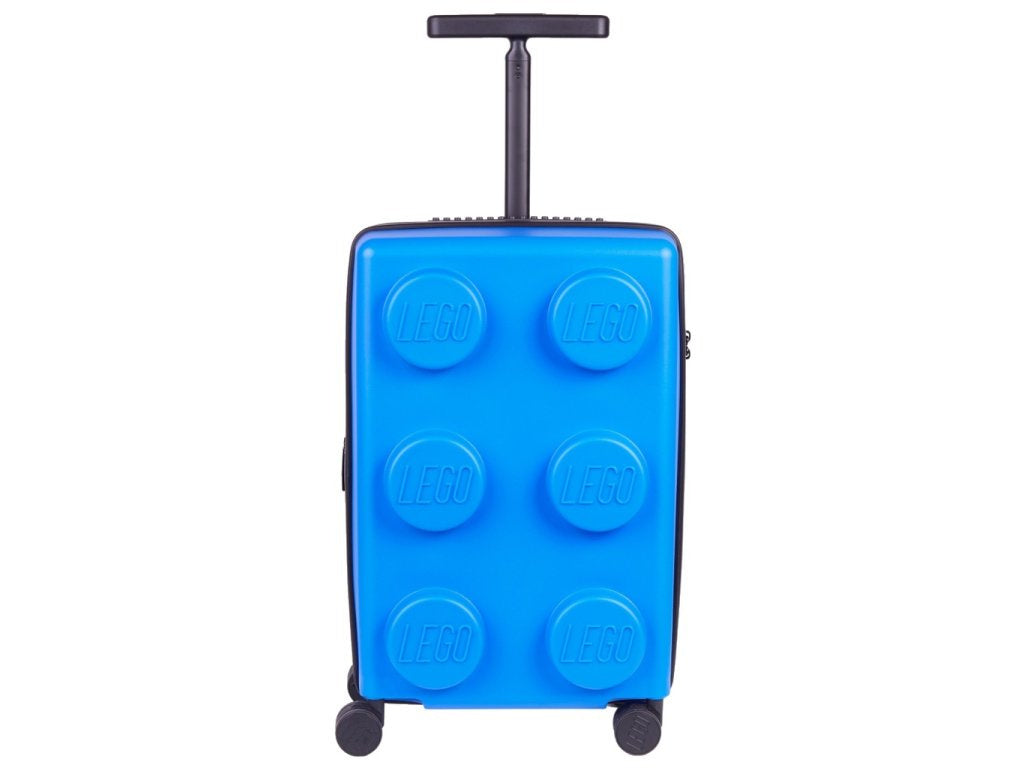 Niebieska walizka LEGO Yamann z wysuwanym uchwytem na białym tle