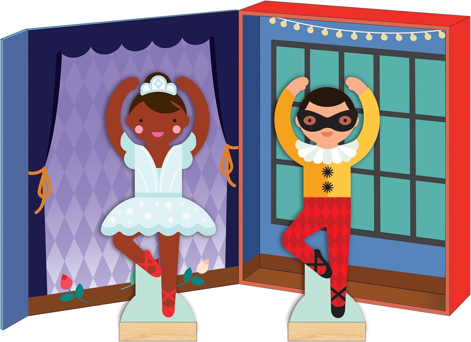 Yamann magnetyczna układanka balet z dwoma postaciami baletowymi na scenie z tłem