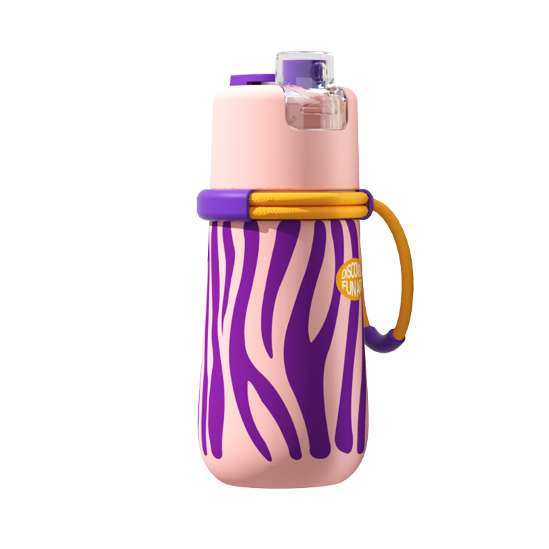 Bidon ze spryskiwaczem dla dzieci w kolorze różowo-fioletowym z wzorem zebra od WABOBA AB