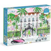 Puzzle 1000 elementów Palm Beach od Galison z ilustracją słonecznego dnia i palmami na opakowaniu