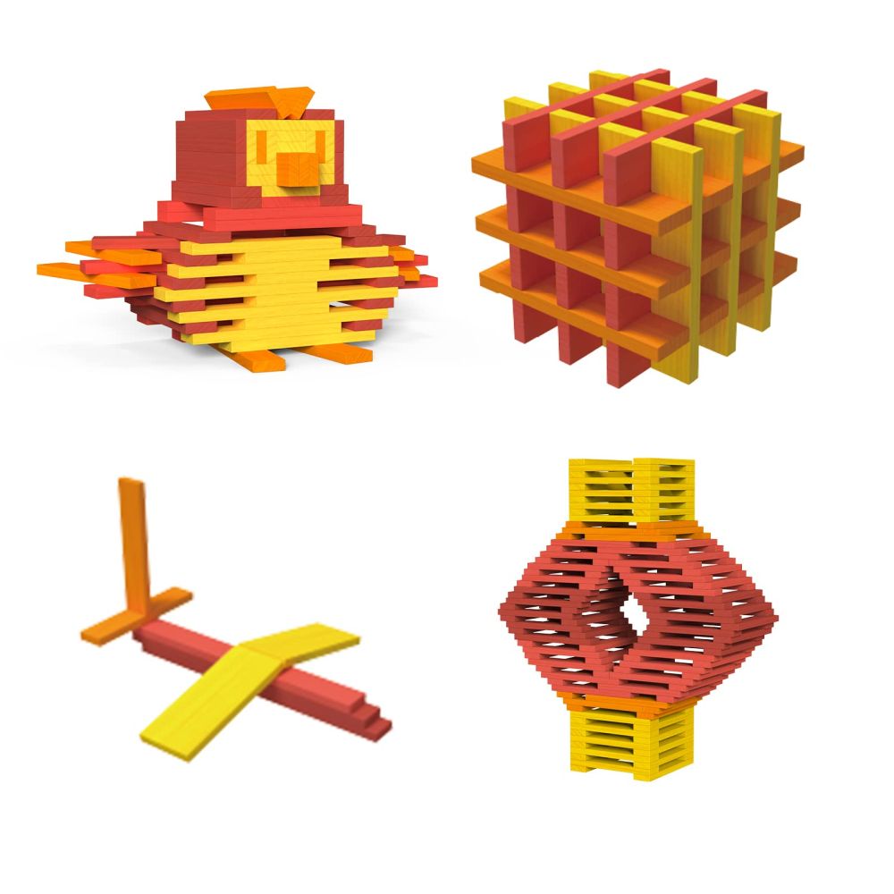 Zestaw drewniane klocki Archimedes w kształcie ptaka, sześcianu i innych konstrukcji od producenta MOB