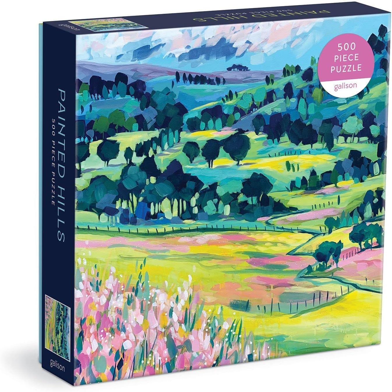 Puzzle Galison 500 elementów z malowniczym krajobrazem kolorowych wzgórz i drzew