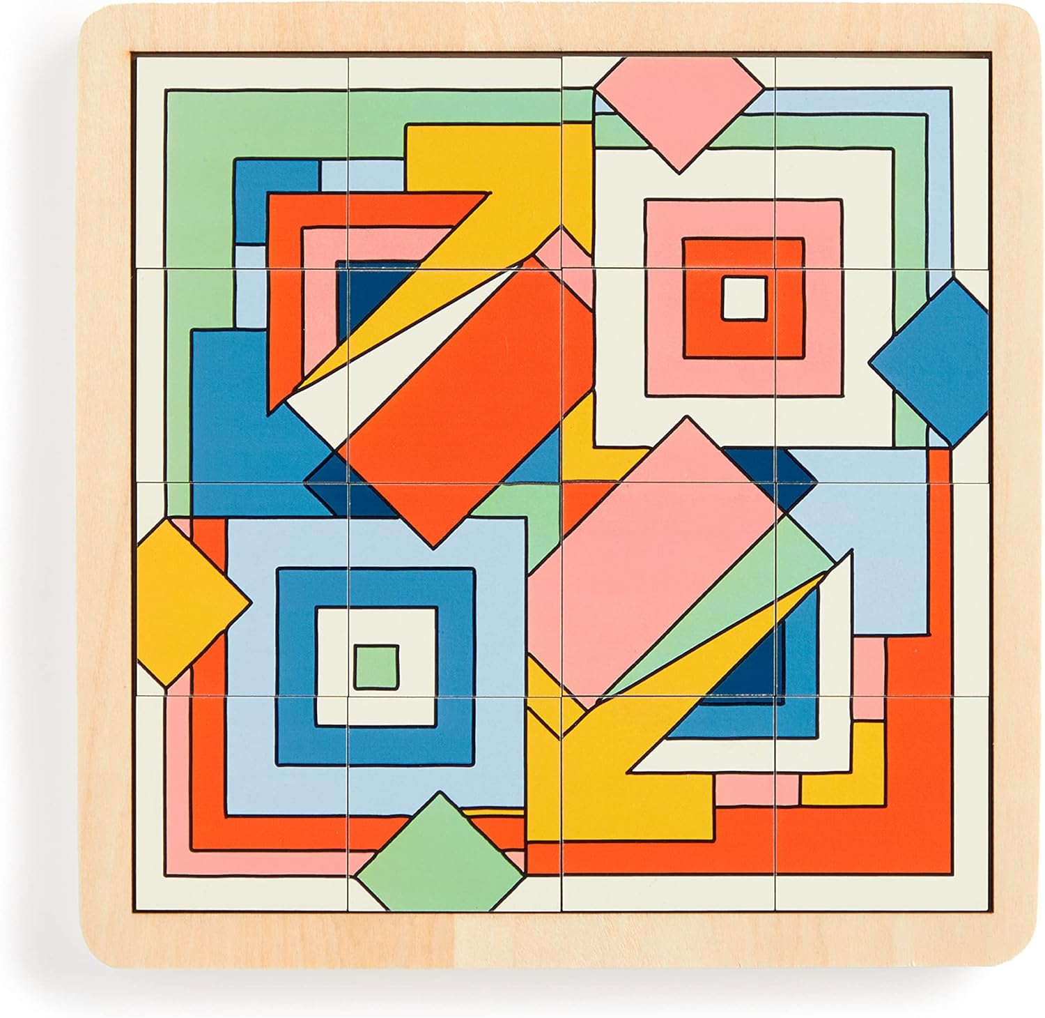 Kolorowe puzzle drewniane Frank Lloyd Wright z geometrycznym wzorem na jasnym tle od Galison