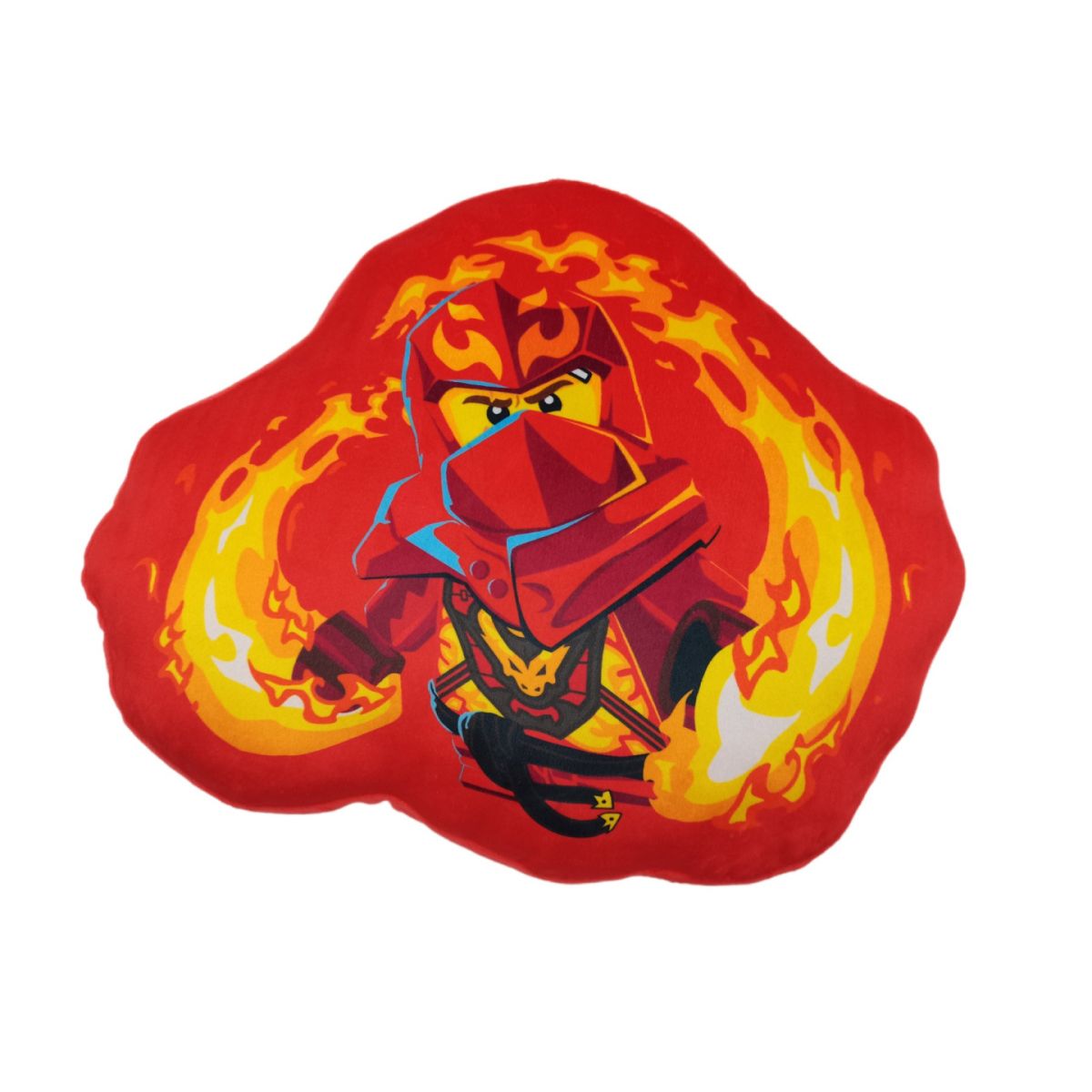 Czerwona poduszka LEGO Ninjago Kai z postacią wojownika otoczoną płomieniami