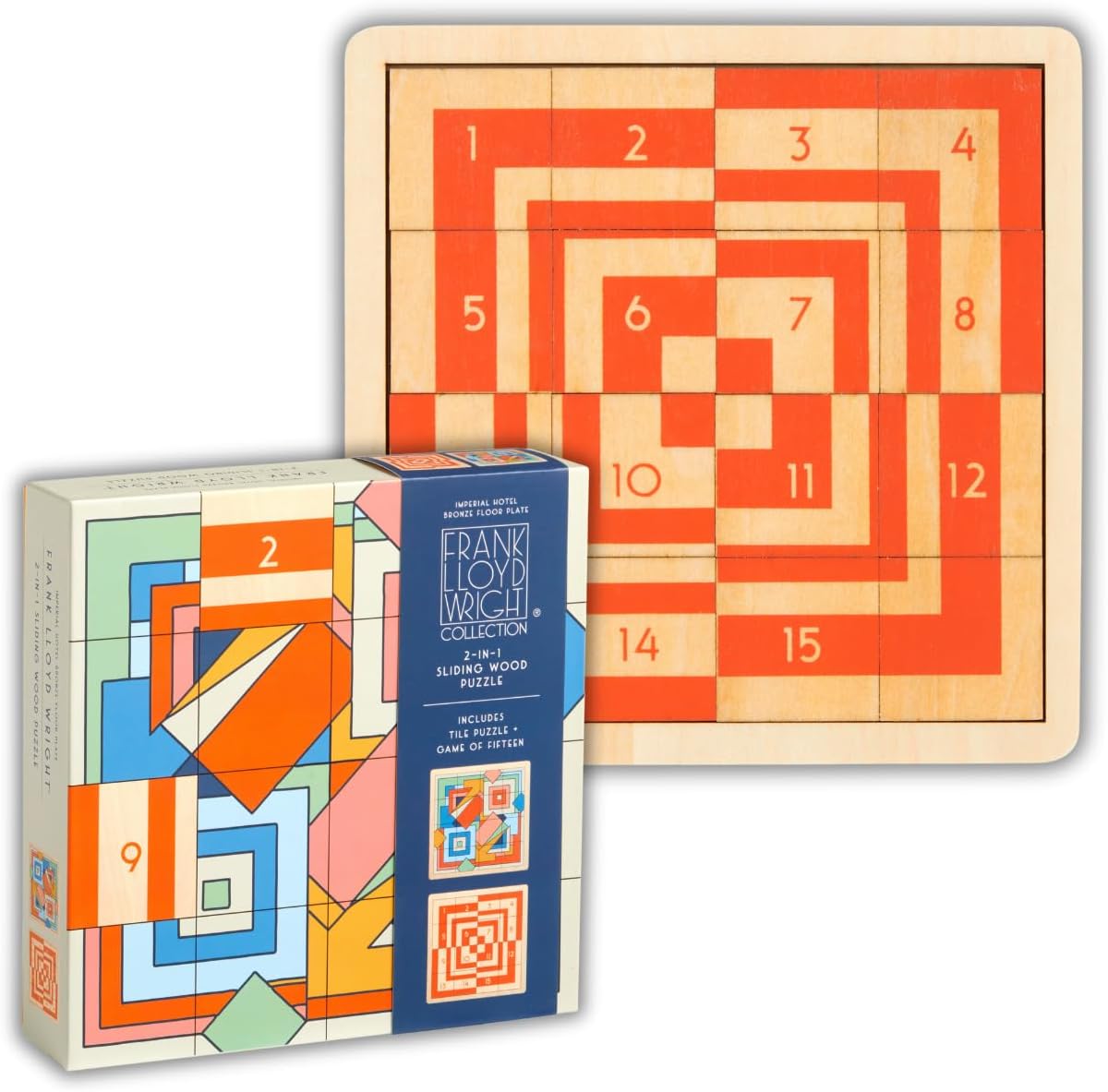 Puzzle drewniane Frank Lloyd Wright z geometrycznym wzorem i numerowanymi elementami od Galison