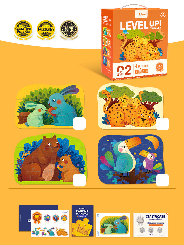 Puzzle dla dzieci zwierzęta zestaw czterech kolorowych obrazków z różnymi zwierzętami i opakowaniem Yamann