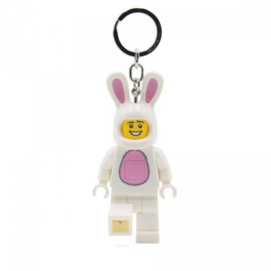brelok z latarką LEGO króliczek figurka z białym kostiumem królika i różowymi uszami