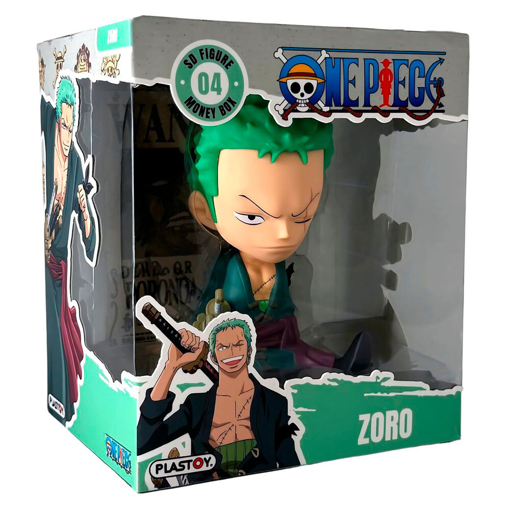 Skarbonka One Piece Zoro figurka 3D z zielonymi włosami i mieczem w opakowaniu Plastoy