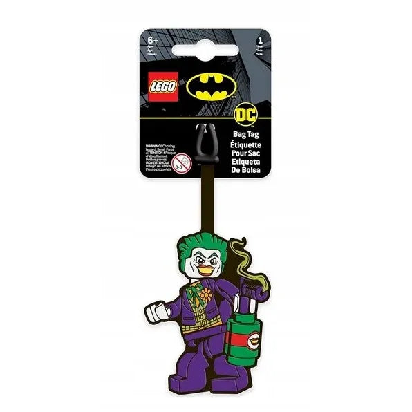Zawieszka do plecaka LEGO Joker w kształcie postaci Jokera z zielonym włosami i fioletowym strojem