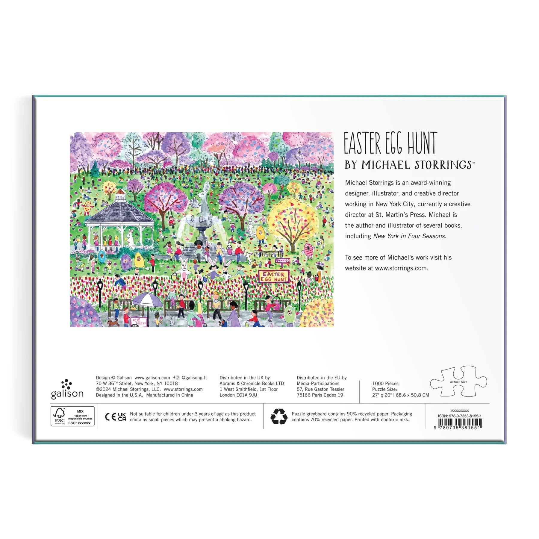 Puzzle 1000 elementów dla dorosłych Galison z ilustracją poszukiwania jajek wielkanocnych w parku