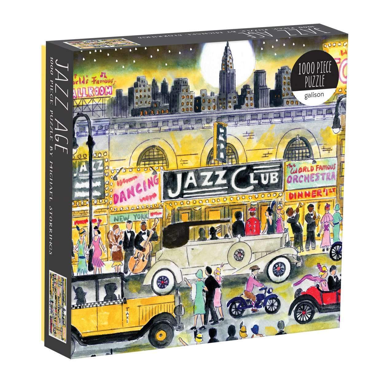 Puzzle Jazz Age 100 elementów Galison obrazek klubu jazzowego z samochodami i ludźmi
