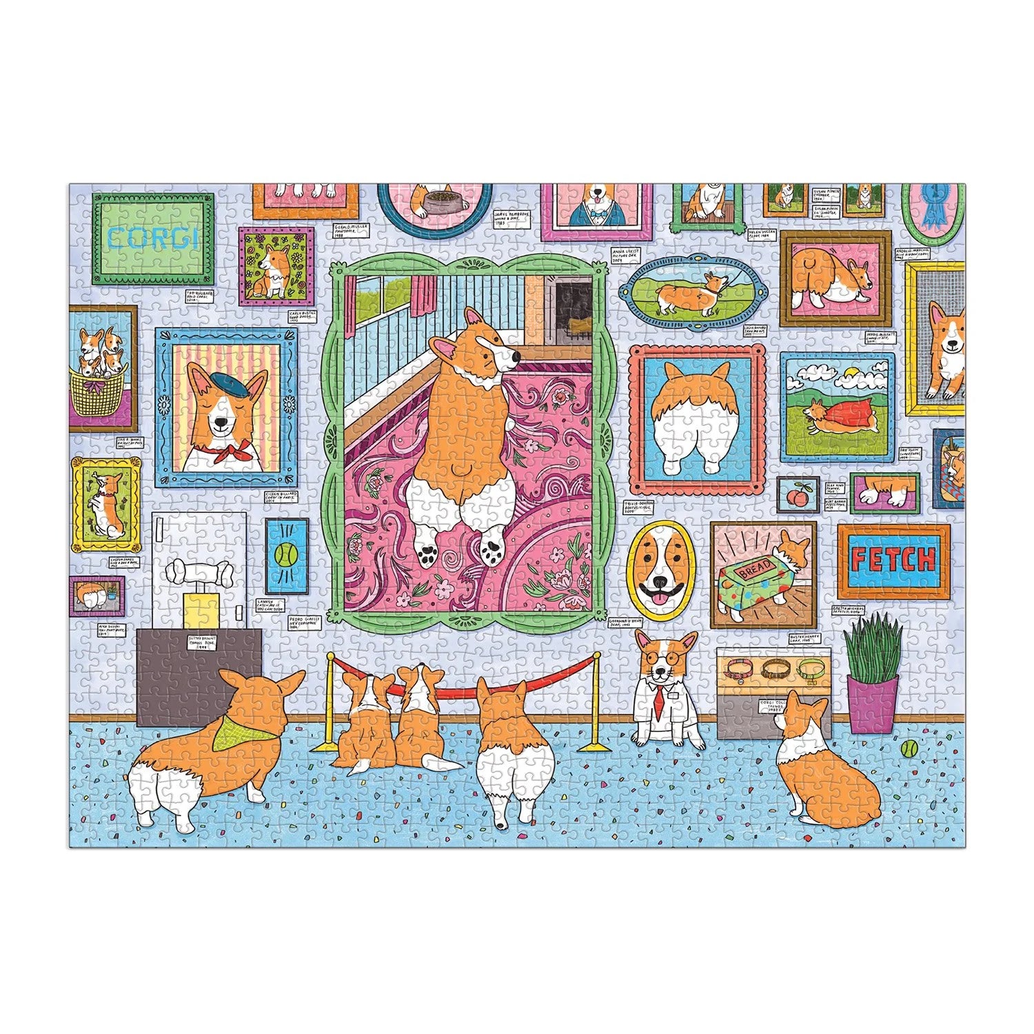 Puzzle 1000 elementów corgi przedstawiające scenę z wieloma ilustracjami i psami rasy corgi