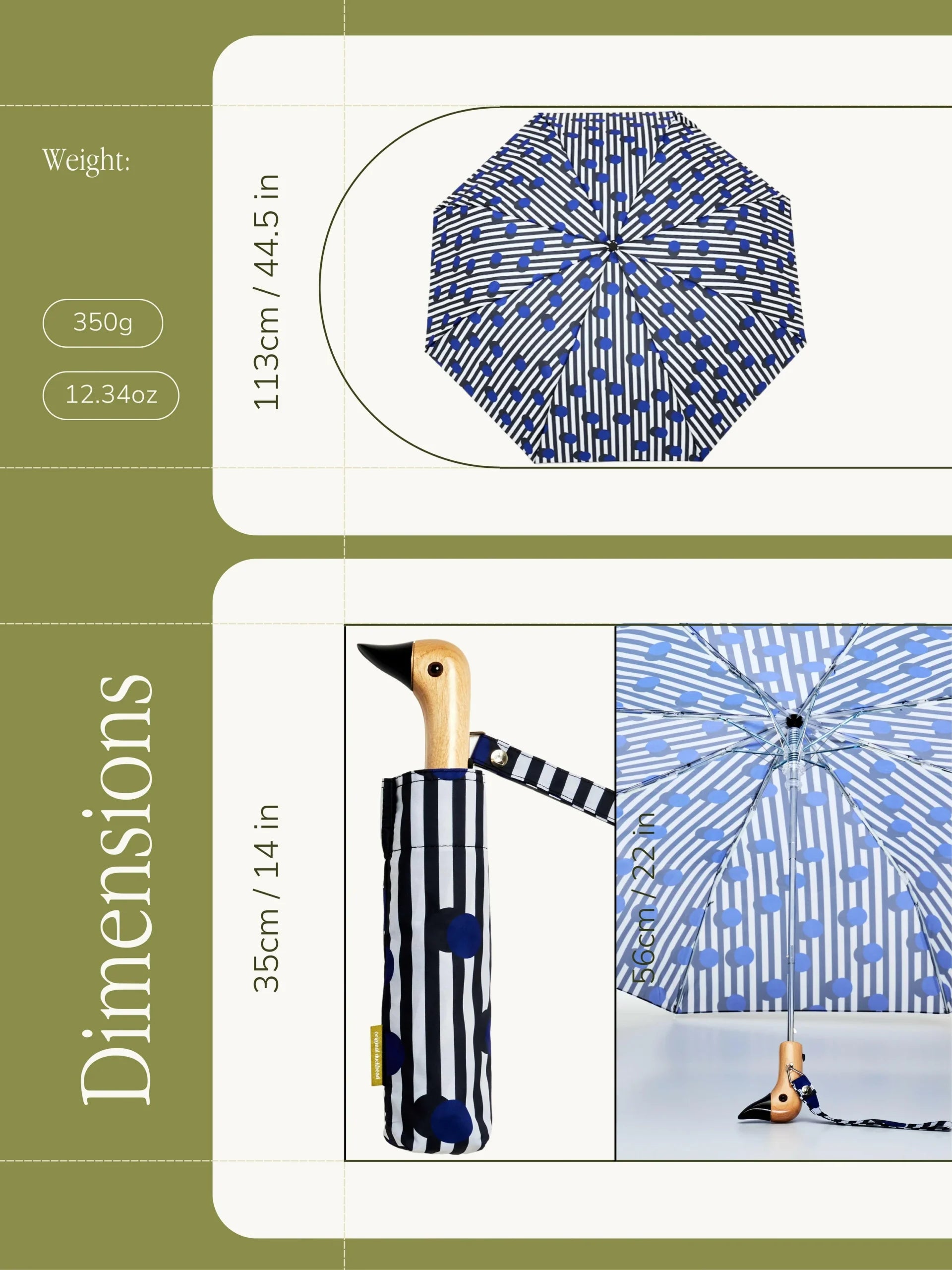 Parasolka z uchwytem w kształcie kaczki w granatowo-białe paski marki WABOBA AB