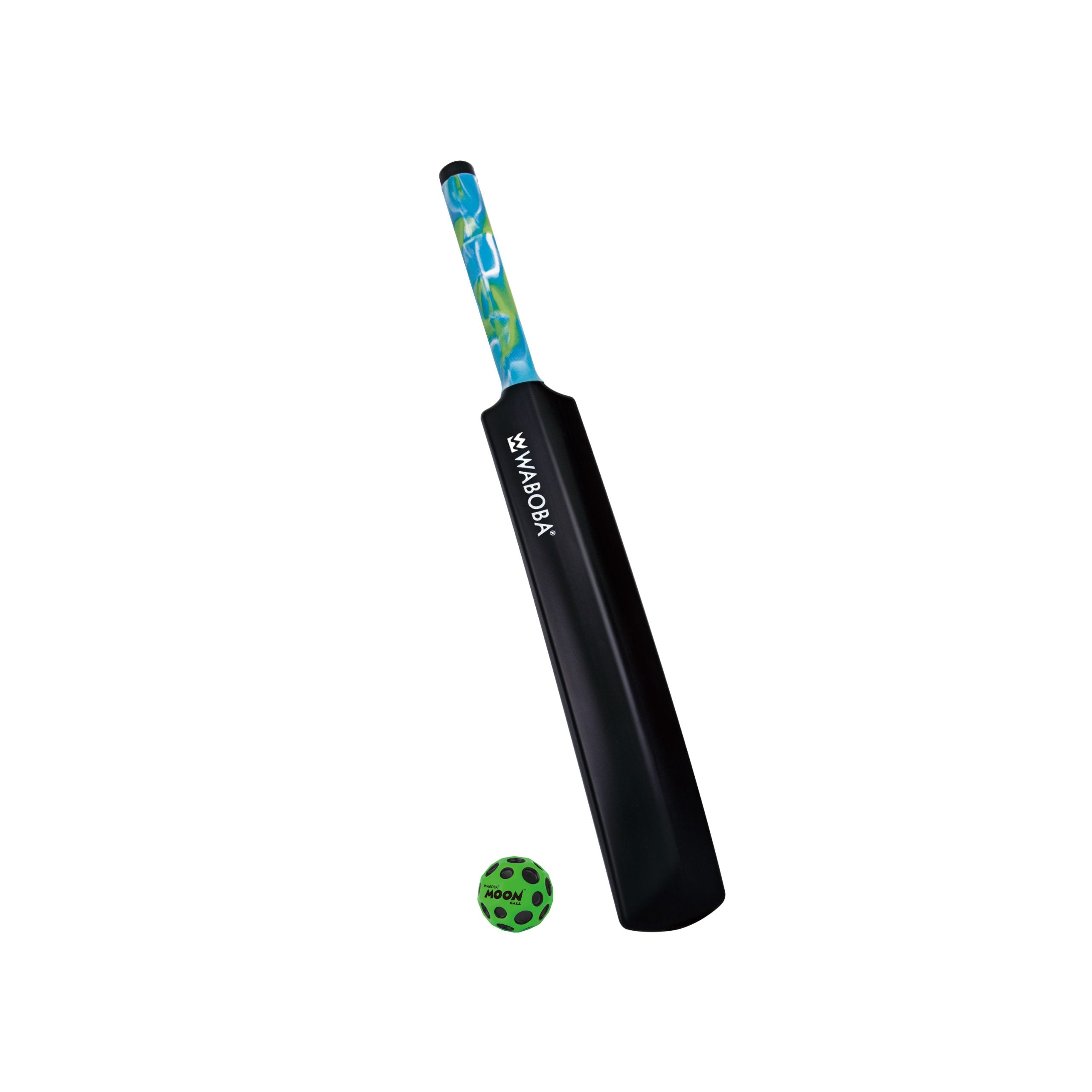 Czarna kij baseballowy i zielona piłka do gry Waboba Moon Cracket od BV JACOB COMPANY
