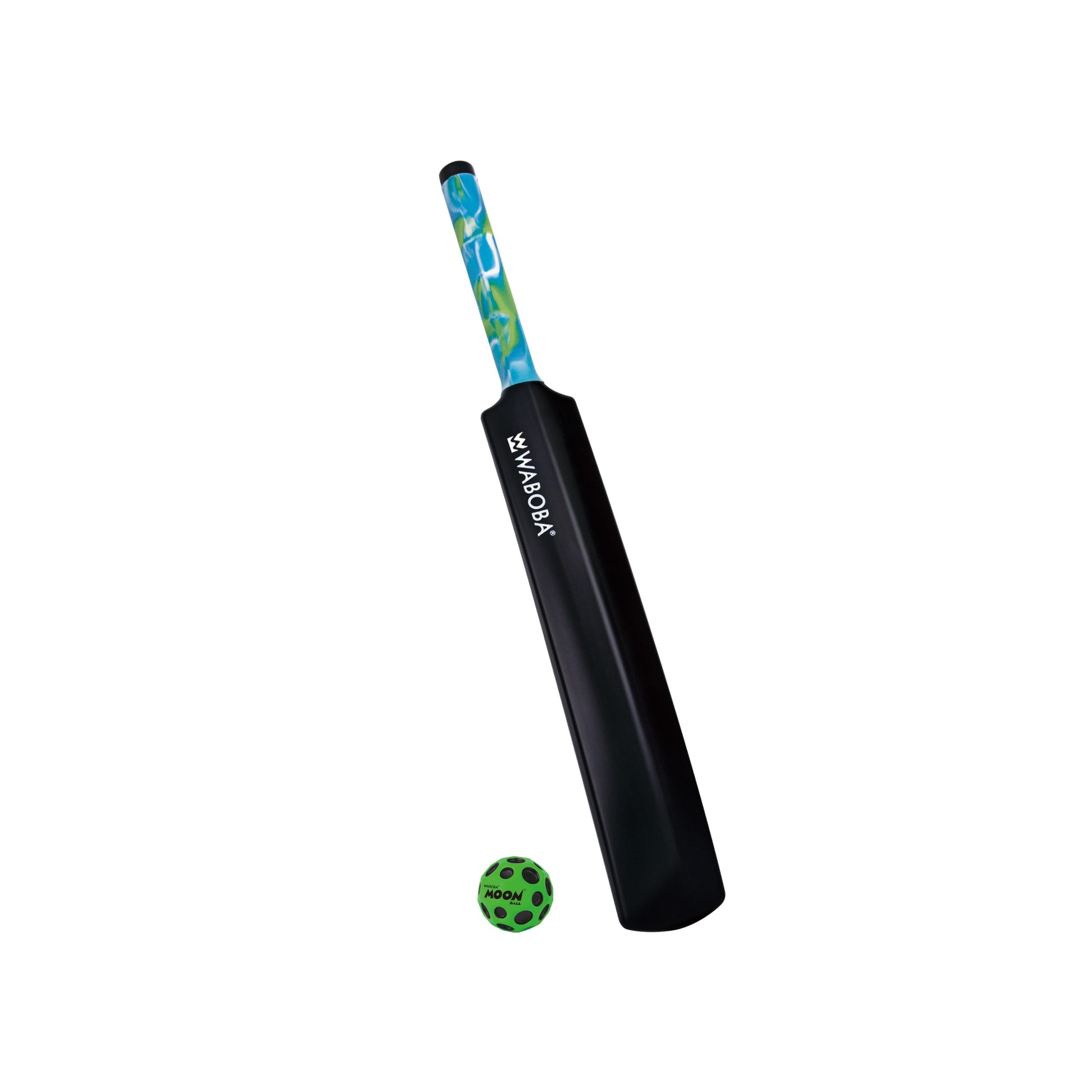 Czarna kij baseballowy i zielona piłka do gry Waboba Moon Cracket od BV JACOB COMPANY