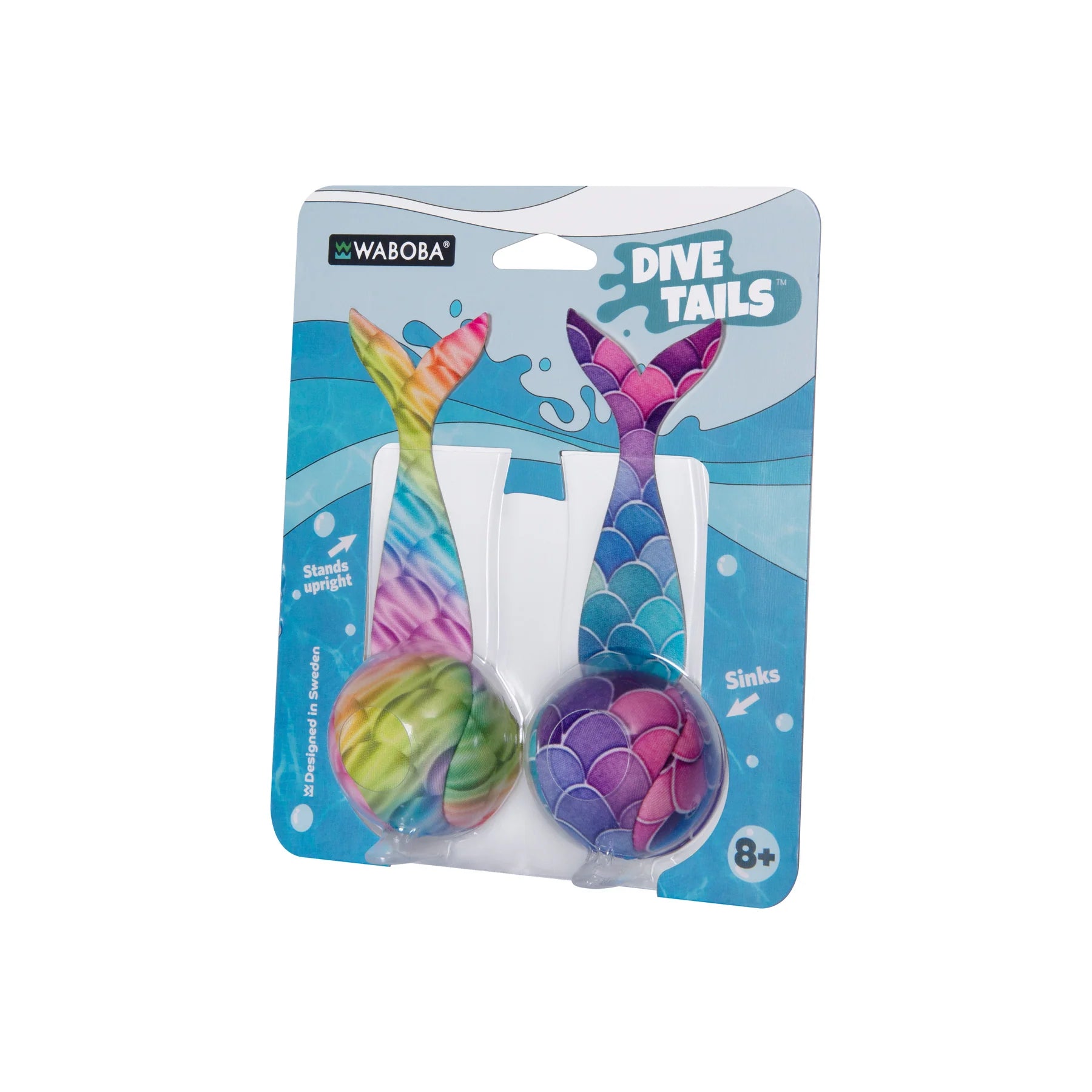 Kolorowe piłki do nurkowania Waboba z motywem syreny na niebieskim opakowaniu