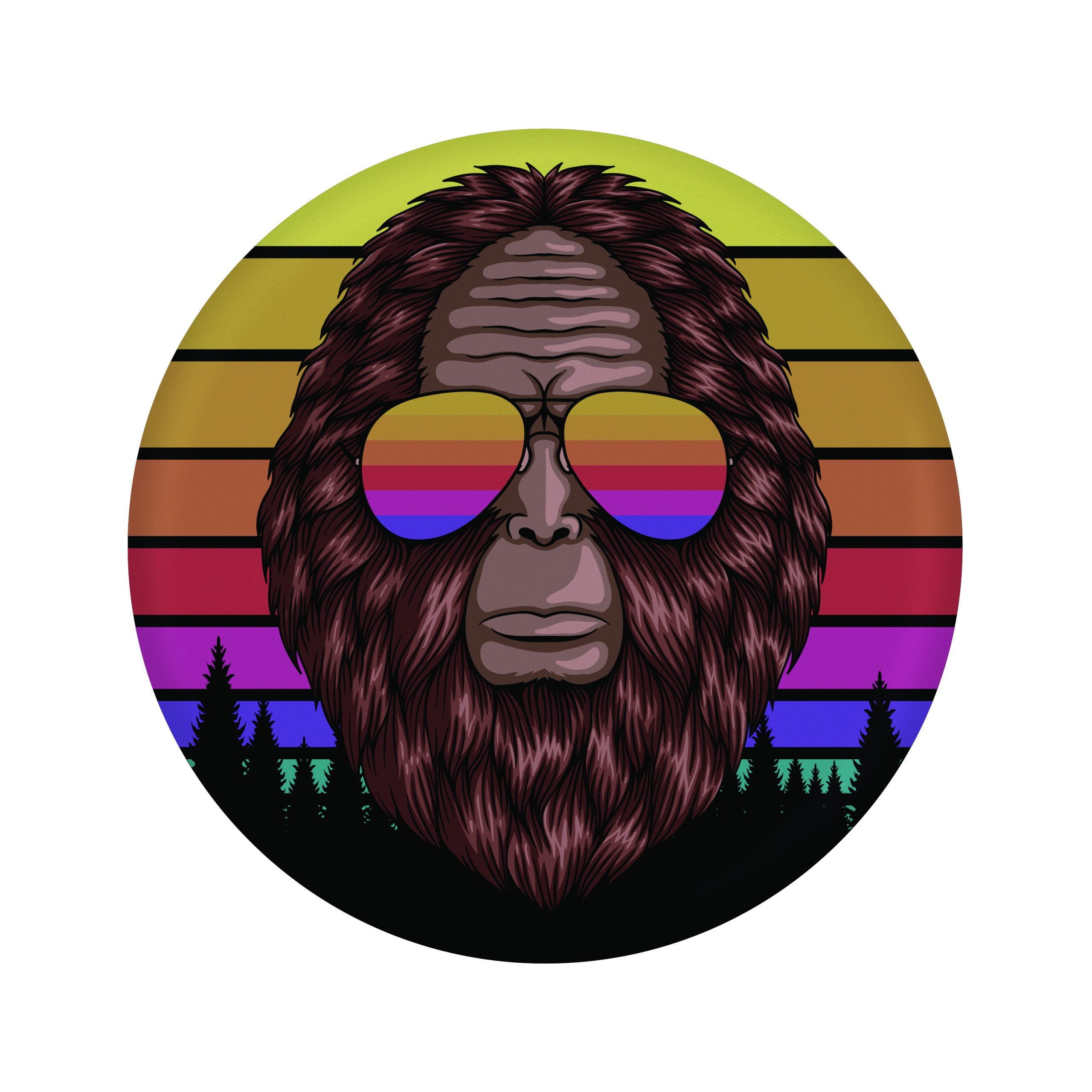 frisbee Waboba Wingman Pro z grafiką głowy potwora w okularach przeciwsłonecznych na tle zachodu słońca