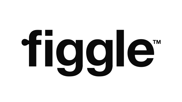 Logo figgle zabawki kreatywne na czarnym tle symbolizujące kreatywne zabawki dla dzieci